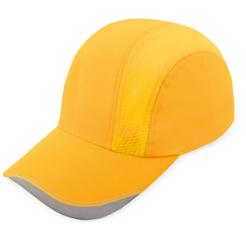 Gorra deporte en amarillo con franjas de rejilla y bandas reflectantes · Koala Rojo, Merchandising promocional y personalizado
