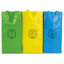 Conjunto de 3 Bolsas de reciclaje ECO para reciclar plástico, vidrio y papel · Merchandising promocional de Utensilios de cocina · Koala Rojo
