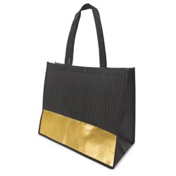 Bolsa en dorado y negro de asas largas en nonwoven con textura almohadillada · Merchandising promocional de Bolsas non woven · Koala Rojo