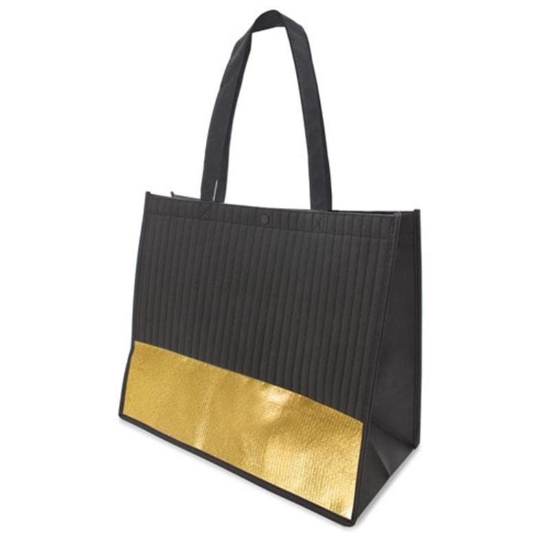 Bolsa en dorado y negro de asas largas en nonwoven con textura almohadillada · Koala Rojo, Merchandising promocional y personalizado
