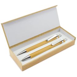 Set en Bambú con bolígrafo y portaminas combinado metálico y bambú · Merchandising promocional de Sets escritura y estuches · Koala Rojo