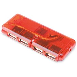 Hub plano horizontal de 4 puertos USB y carcasa transparente roja · Merchandising promocional de Puertos USB · Koala Rojo
