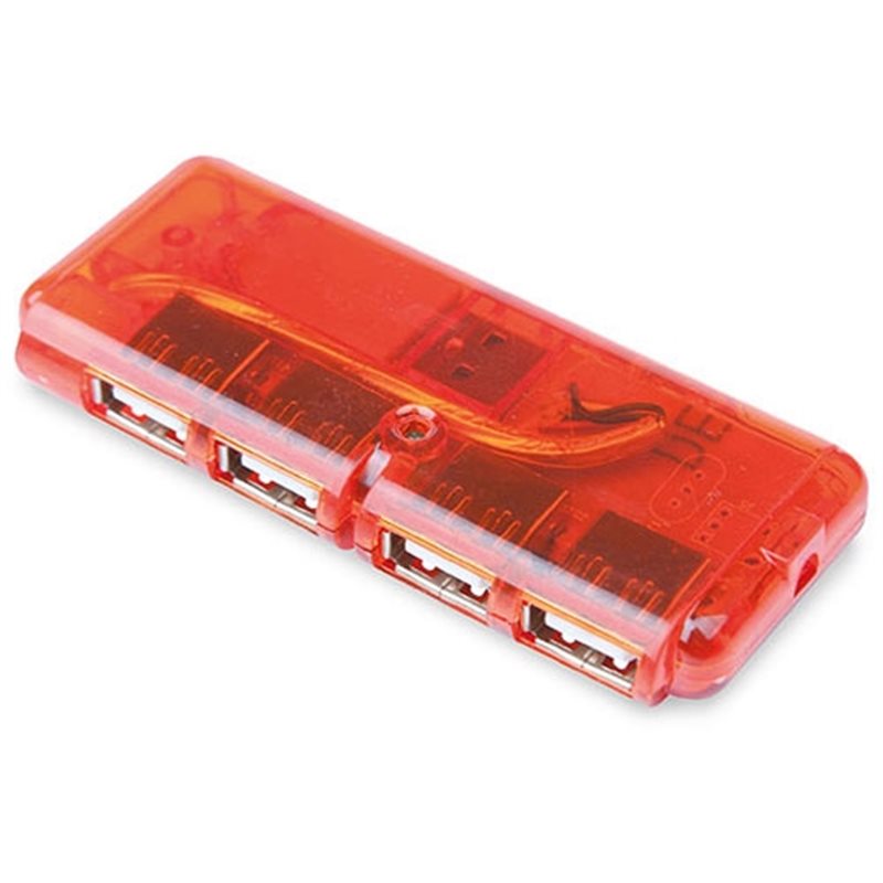 Hub plano horizontal de 4 puertos USB y carcasa transparente roja · Koala Rojo, Merchandising promocional y personalizado