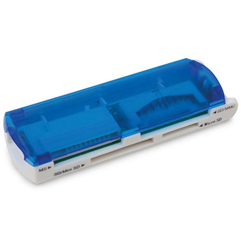 Lector de tarjetas 5 en 1 en azul. SD, MiniSD, microSD, MMC y MS con conector USB. · Koala Rojo, Merchandising promocional y personalizado