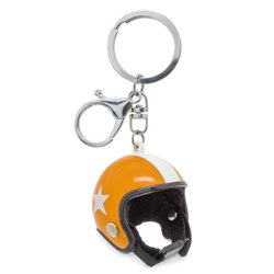 Llavero casco estrella motocrós naranja y blanco con anilla plana y mosquetón · Merchandising promocional de Llaveros y chapas · Koala Rojo