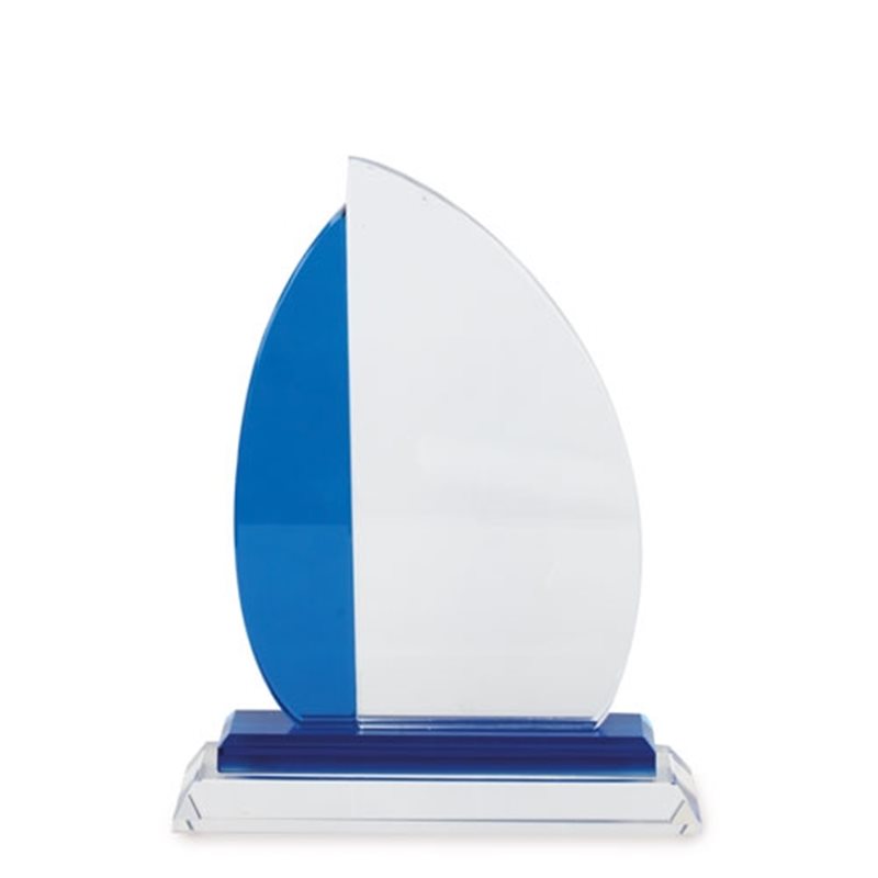 Trofeo de cristal bicolor en forma de doble vela con estuche · Koala Rojo, Merchandising promocional y personalizado