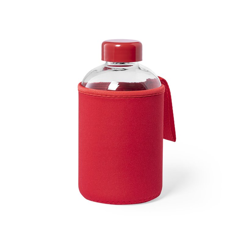 Bidon transparente cristal 600 ml con funda soft shell roja · Koala Rojo, Merchandising promocional y personalizado