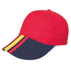 Gorra bicolor España en rojo y visera azul marino con bandera española en visera formada por 3 tiras verticales · KoalaRojo, Artículo promocional y personalizado