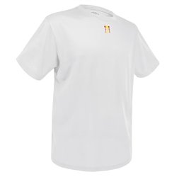 Camiseta blanca con detalle rojo y amarillo como bandera de España. Téxtil y camisetas promocionales · Merchandising promocional de España · Koala Rojo