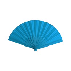 Abanico azul claro promocional monocolor con tela poliéster y varillas plástico. Abanico con posibilidad de personalizar · KoalaRojo, Artículo promocional y personalizado