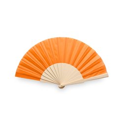 Abanico naranja de 16 varillas en madera natural y tela poliéster varios colores · KoalaRojo, Artículo promocional y personalizado