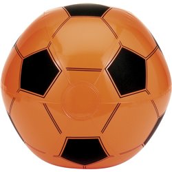 Balón de playa hinchable en naranja con el diseño de un balón de fútbol. Hinchables publicitarios · KoalaRojo, Artículo promocional y personalizado