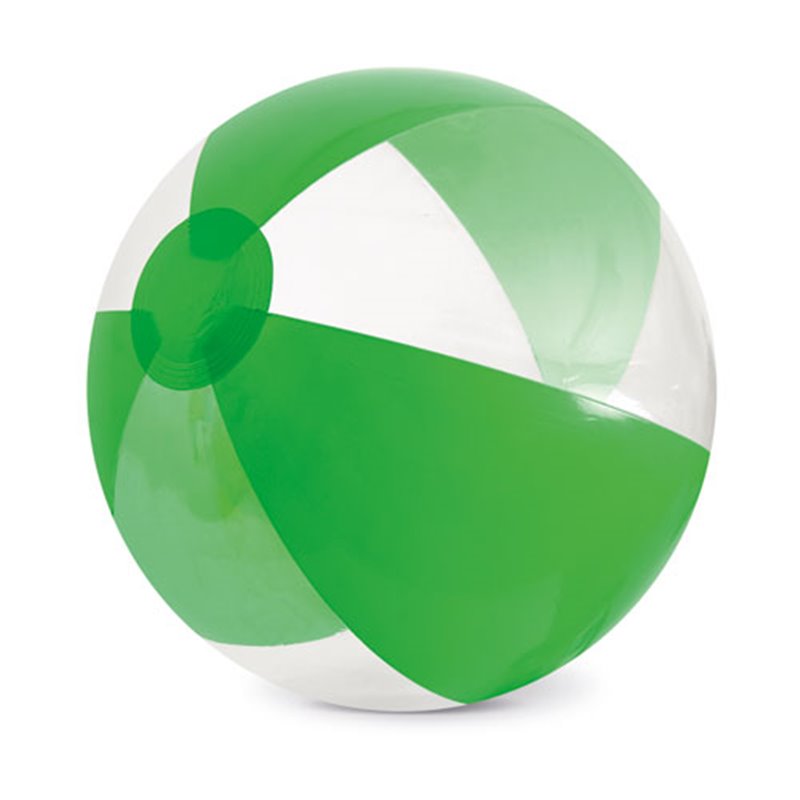 Balón de playa hinchable combinado verde opaco con franjas transparentes · Koala Rojo, Merchandising promocional y personalizado