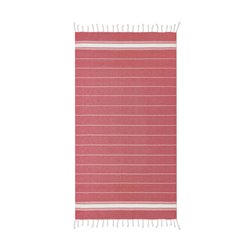 Toalla pareo con flecos en rojo 100% algodón de tonos frescos y rayas blancas · KoalaRojo, Artículo promocional y personalizado
