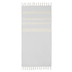Toalla pareo con flecos en gris claro tejidos reciclados con rayas blancas sobre tonos frescos · KoalaRojo, Artículo promocional y personalizado