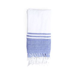 Pareo toalla con flecos en blanco y azul con cara posterior absorbente acabado en rizo · KoalaRojo, Artículo promocional y personalizado