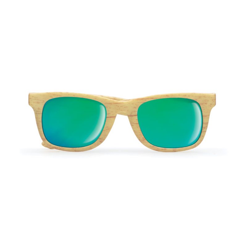 Gafas de sol clásicas de plástico efecto madera y lentes espejo con protección UV400 · Koala Rojo, Merchandising promocional y personalizado