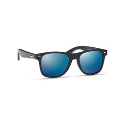 Gafas de sol con patillas de bambú en negro y lentes efecto espejo en azul · Merchandising promocional de Gafas de sol · Koala Rojo
