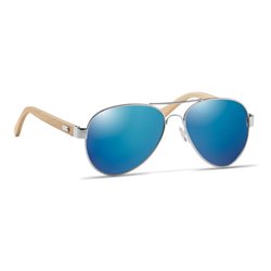 Gafas de sol azules patillas bambú de estilo aviador moderno y lentes efecto espejo · KoalaRojo, Artículo promocional y personalizado