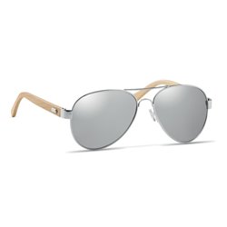 Gafas de sol gris plateado patillas bambú de estilo aviador moderno y lentes efecto espejo · KoalaRojo, Artículo promocional y personalizado