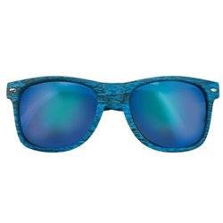 Gafas de sol efecto madera y lentes espejo para promoción y publicidad. Ejemplo en azul · KoalaRojo, Artículo promocional y personalizado