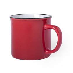 Taza de cerámica vintage en rojo, interior blanco y fino borde en negro · KoalaRojo, Artículo promocional y personalizado