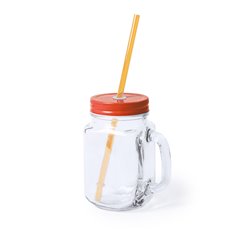 Jarra pajita vidrio naranja con tapa metal de color y pajita plástico a juego · Merchandising promocional de Cocina y Hogar · Koala Rojo
