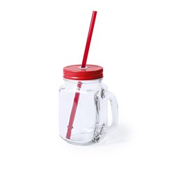 Jarra pajita vidrio roja con tapa metal de color y pajita plástico a juego · KoalaRojo, Artículo promocional y personalizado