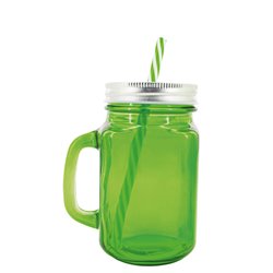 Jarra cristal verde con pajita espiral a juego en vede y blanco y tapa metálica · Merchandising promocional de Tazas y jarras · Koala Rojo
