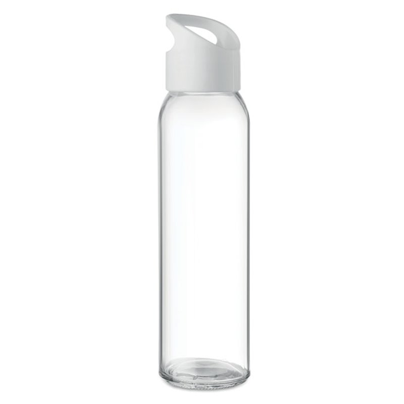 Botella cristal transparente con tapón PP blanco con asa incorporada 470ml · Koala Rojo, Merchandising promocional y personalizado