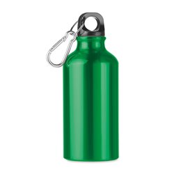 Botella mini de aluminio verde clásica con tapón negro y mosquetón. Capacidad 400ml · KoalaRojo, Artículo promocional y personalizado