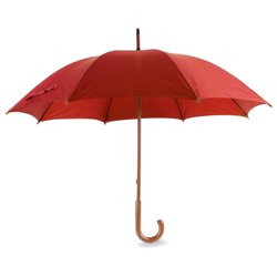 Paraguas de madera en nylon rojo con estructura y mango curvo en madera · KoalaRojo, Artículo promocional y personalizado