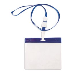 Lanyard azul con porta acreditación horizontal y franja en color a juego · KoalaRojo, Artículo promocional y personalizado