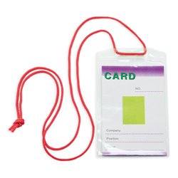 Identificador vertical transparente con cordón de seguridad en rojo · KoalaRojo, Artículo promocional y personalizado