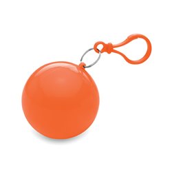 Poncho de lluvia transparente en bola llavero naranja con mosquetón a juego · KoalaRojo, Artículo promocional y personalizado
