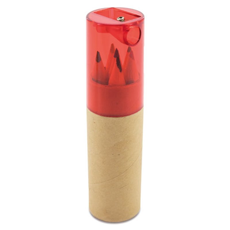 Estuche cilíndrico de cartón con 6 colores y tapón sacapuntas en rojo · Koala Rojo, Merchandising promocional y personalizado