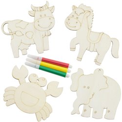 Set de 4 piezas de madera de animales para colorear con rotuladores incluidos · Merchandising promocional de Pintar y Colorear · Koala Rojo