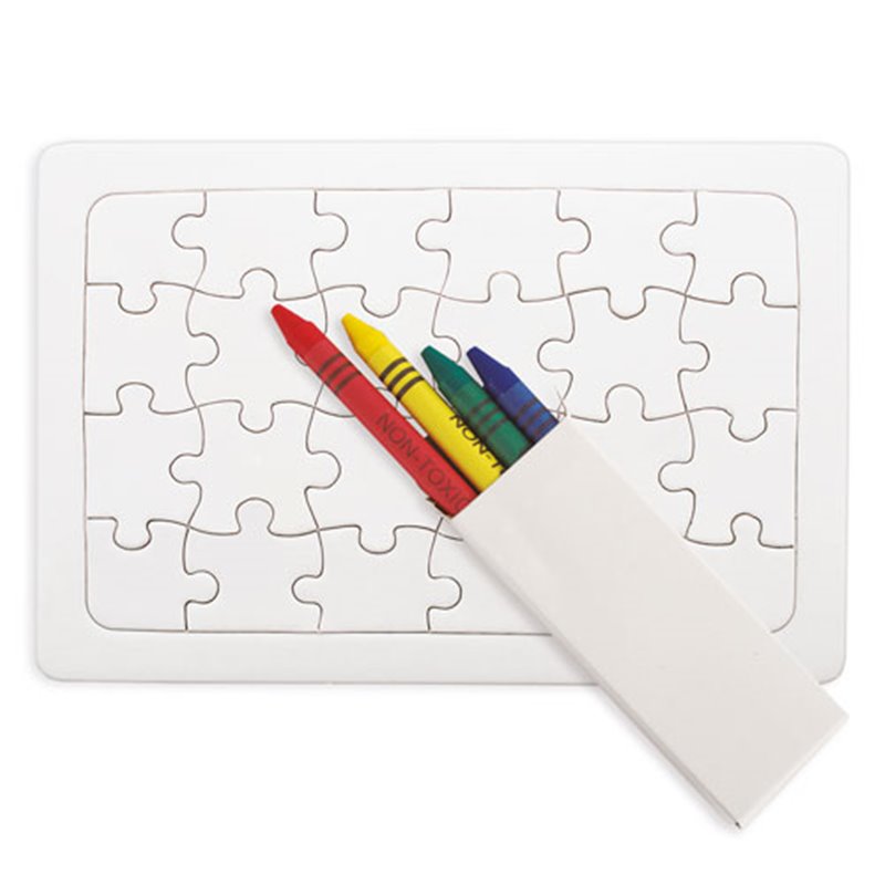Puzzle infantil con piezas totalmente en blanco y ceras para dibujar y colorear · Koala Rojo, Merchandising promocional y personalizado