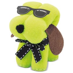Toallita perrito verde lima en microfibra en forma de perrito con gafas de sol · KoalaRojo, Artículo promocional y personalizado