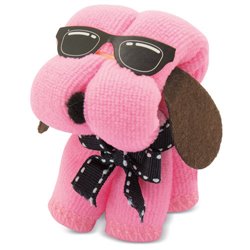 Toalla perrito rosa en microfibra en forma de perrito con gafas de sol · KoalaRojo, Artículo promocional y personalizado
