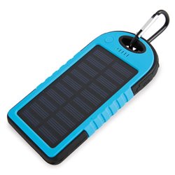 Powerbank solar 4000mAh con 2 salidas USB en azul con linterna y mosquetón · KoalaRojo, Artículo promocional y personalizado