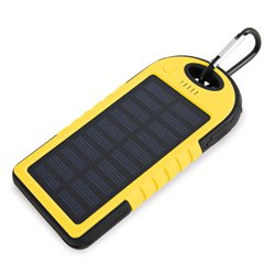 Powerbank solar 4000mAh con 2 salidas USB en amarillo con linterna y mosquetón · KoalaRojo, Artículo promocional y personalizado