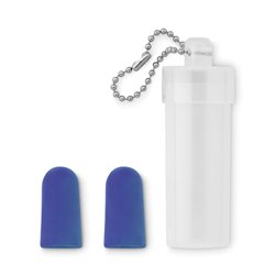 Tapones de viaje azules presentado en tubo de plástico con cadenita llavero · KoalaRojo, Artículo promocional y personalizado