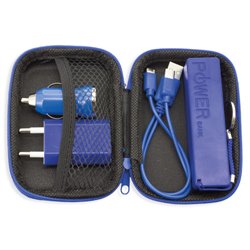 Estuche viaje en azul con powerbank 2200mAh cargador coche adaptador y cable USB · KoalaRojo, Artículo promocional y personalizado
