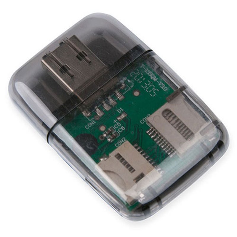 Lector de tarjetas 4 en 1 en negro SD MiniSD microSD y MS con conector USB · Koala Rojo, Merchandising promocional y personalizado