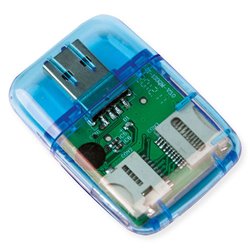 Lector de tarjetas 4 en 1 en azul SD MiniSD microSD y MS con conector USB · KoalaRojo, Artículo promocional y personalizado