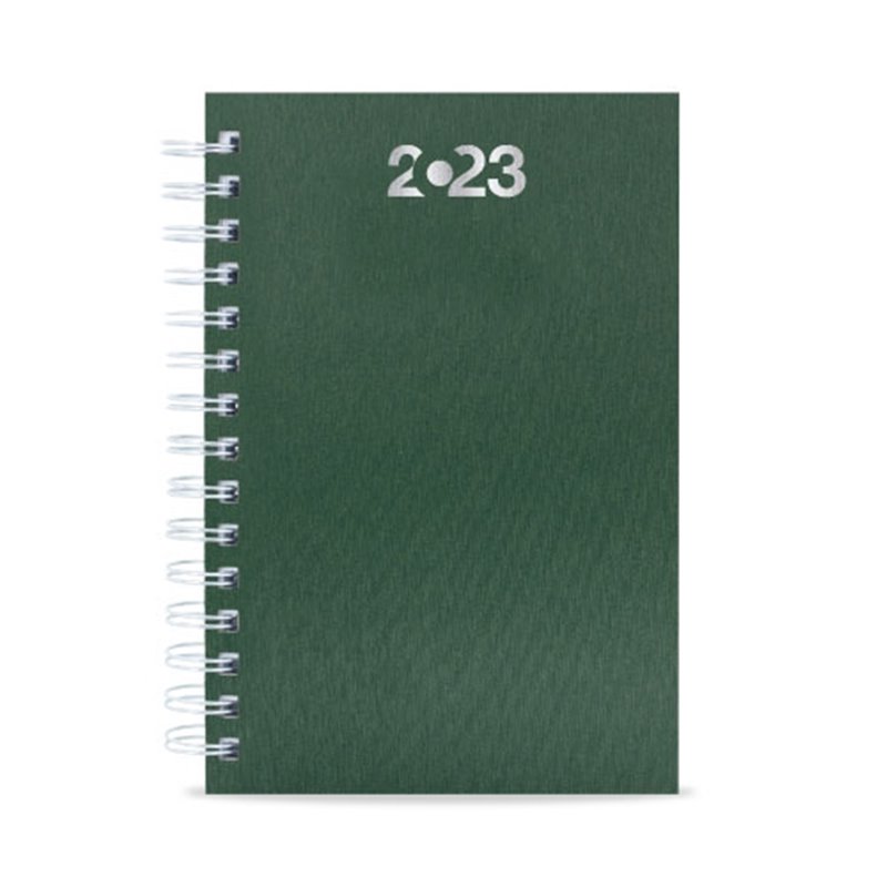 Agenda tapa rígida metalizada verde de 352 páginas microperforadas 14x21cm · Koala Rojo, Merchandising promocional y personalizado