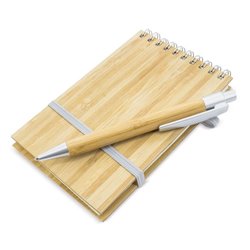 Bloc de notas vertical Bambú de gomas con tapas de bambú y bolígrafo bambú · Merchandising promocional de Escritorio y Oficina · Koala Rojo