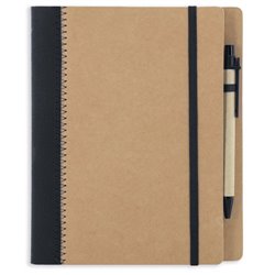 Cuaderno en cartón reciclado y negro con costuras goma elástica y bolígrafo · Merchandising promocional de Libretas y Blocs de notas · Koala Rojo