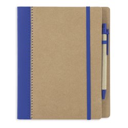 Cuaderno en cartón reciclado y azul con costuras goma elástica y bolígrafo · KoalaRojo, Artículo promocional y personalizado